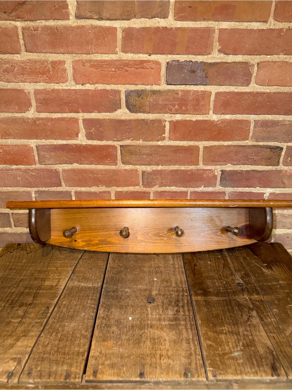 Wooden Wall Mounted Coat Hat Rack Shelf 4 Peg Hooks Rustic Farmhouse